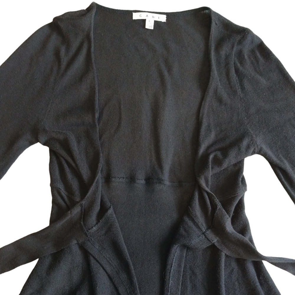 Cabi 286 Black Tie Front 3/4 Sleeve Cardigan Classic Layering Office Rare - Picture 4 of 7